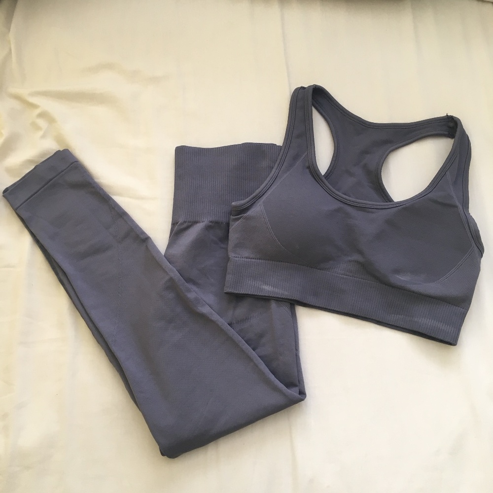 Light Purple/Grey Leggings and Sports Bra Set